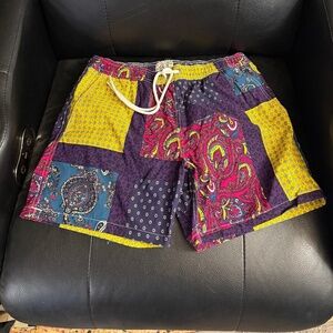 J Crew patchwork swim trunks mens medium